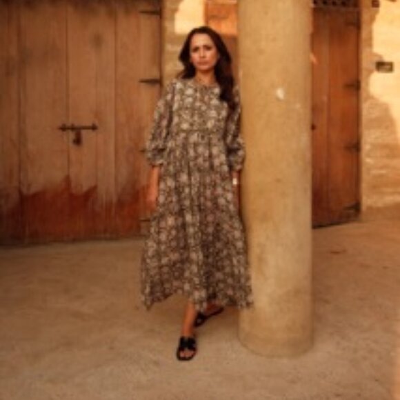 Olive Green Floral Organic Cotton Dress - Picture 1 of 6